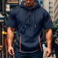 thumbnail image 4 of HaHaHappy Hoodies for Men Quarter Zip Short Sleeve Hoodie Lightweight Sweatshirt Pullover Oversized Muscle Athletic Hooded Tshirts with Pocket Navy L, 4 of 4