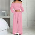 thumbnail image 2 of GILIGEGE Women's 2 Piece 2026 Fall Fashion Lounge Set Fall Fashion Long Sleeve Off Shoulder Crop Top Wide Leg Drawstring Pants Airport Outfit,Athleisure Workout Set,Casual Sweatsuit Pink, 2 of 4