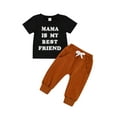 thumbnail image 1 of goowrom Baby Tops Pants Suit, Short Sleeve Round Neck Letters Print Shirt Summer Drawstring Pants 2pcs Suit, 1 of 9