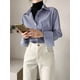 thumbnail image 3 of 2024 nueva camisa Casual para mujer cómoda Simple a rayas azul y blanco clásico Retro primavera y otoño Top de manga larga, 3 of 5