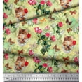 thumbnail image 2 of Soimoi Yellow Poly Georgette Fabric Cat,Insect & Rose Buds Flower Decor Fabric Printed BTY 42 Inch Wide, 2 of 3