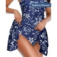 thumbnail image 5 of One Piece Swimsuits for Women Modest Tummy Control Swimdress Vintage Bathing Suits Skirt Swimwear Blue Tropical Leaves L, 5 of 5