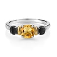 thumbnail image 2 of Gem Stone King 1.51 Ct Cushion Yellow Citrine Black Onyx 925 Silver and 10K Yellow Gold Ring (Size 8), 2 of 3