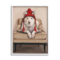 Stupell Industries Winter Husky Red Pom Hat Chic Livingroom Chair, 24 x 30, Design by Kamdon Kreations
