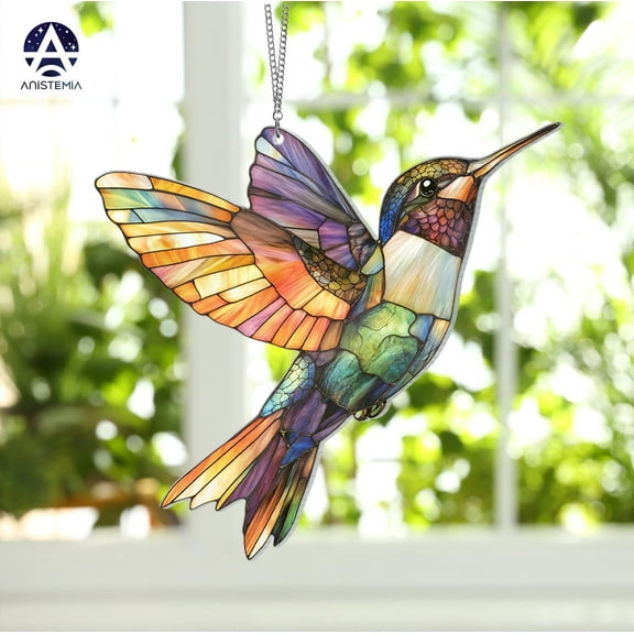 Colorful Hummingbird Acrylic Ornament Bird Window Hanger, Memorial Gift, Holiday Tree Accent, Decorative Hummingbird Window Decoration