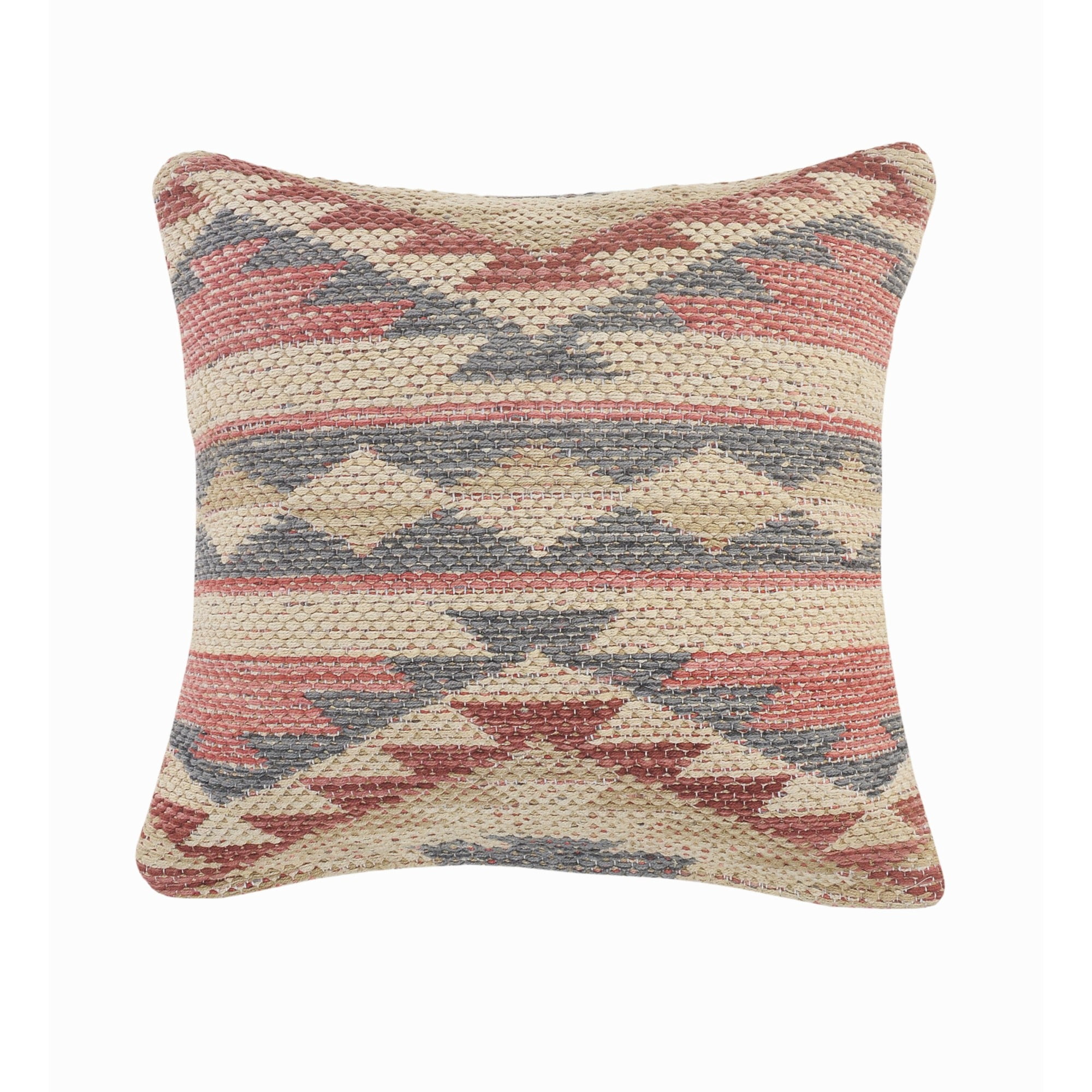 Laddha Home Designs Hand-Stitched Southwestern Cotton Throw Pillow Cover - 18" - Pink and Gray
