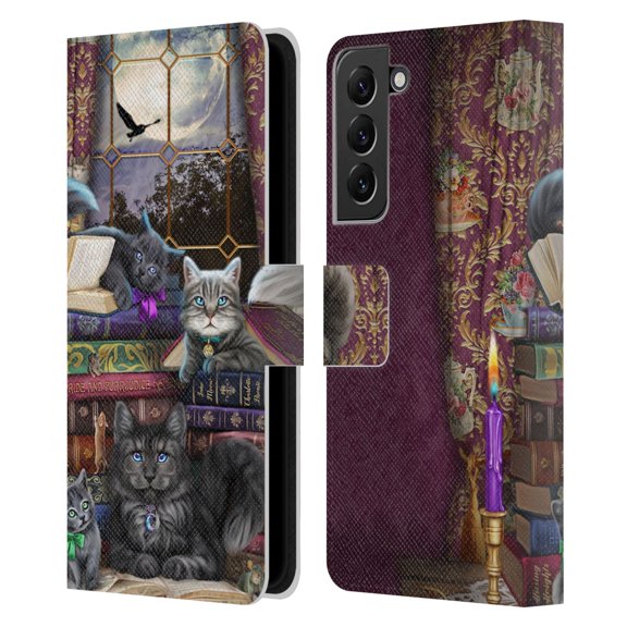 Head Case Designs Officially Licensed Brigid Ashwood Cats Storytime Cats And Books Leather Book Wallet Case Cover Compatible with Samsung Galaxy S22 5G