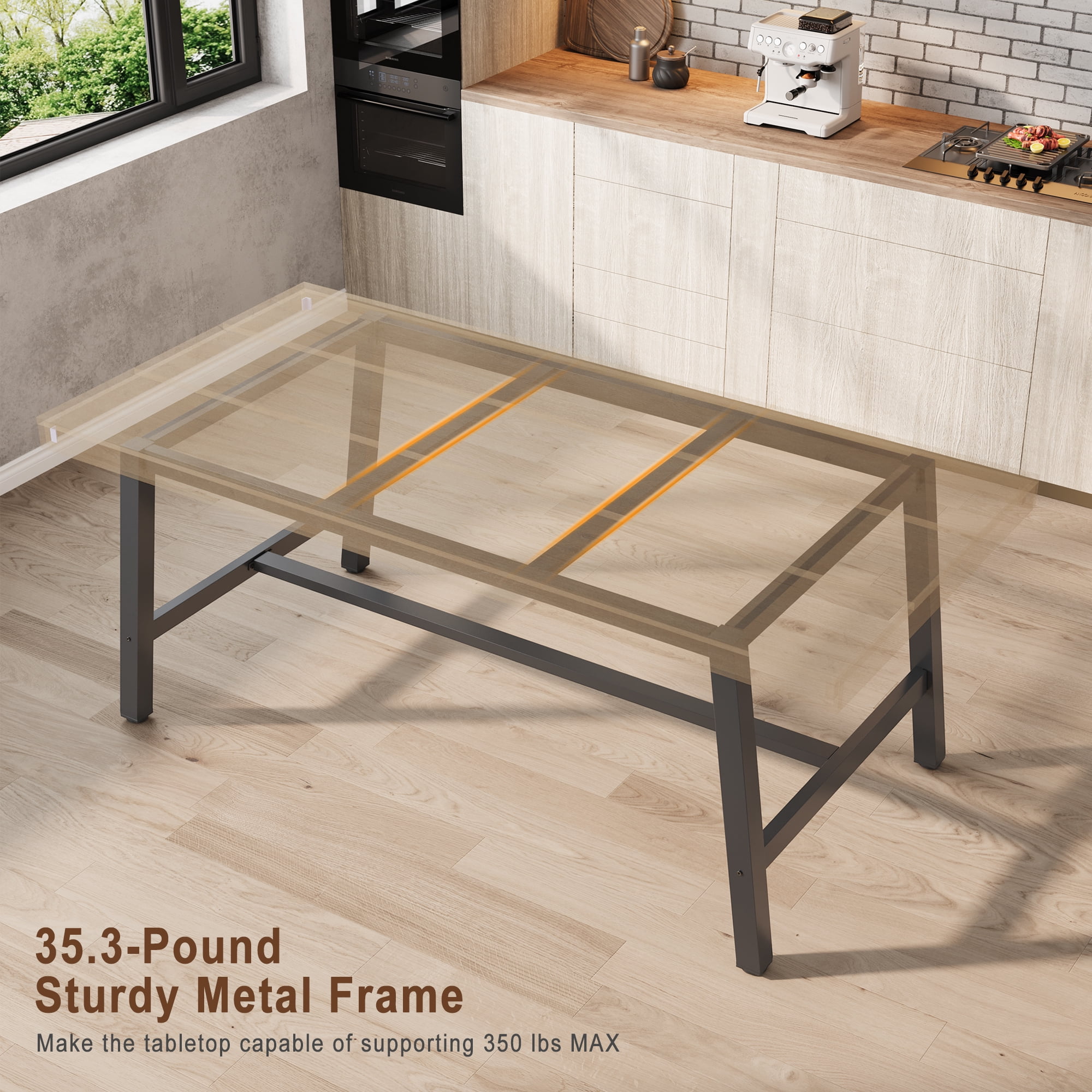 Industrial Dining Table for 6-8 People, 70.87" Long Wooden Kitchen Table with Sturdy Metal Frame & Black Finish, Seats 6 Rectangular Counter for Dinner, Kitchen, Dining Room