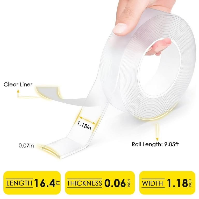 Double Sided Tape Heavy Duty(9.85FT), Multipurpose Mounting Tape Removable Adhesive Strips Transparent Wall Tape, Reusable Strong Sticky Tape Poster