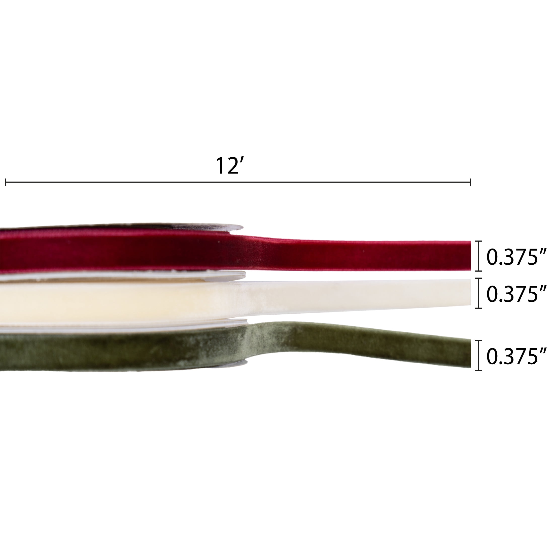 My Texas House Green/Ivory/Burgundy Velvet Christmas Ribbon, 12', 3 Pack