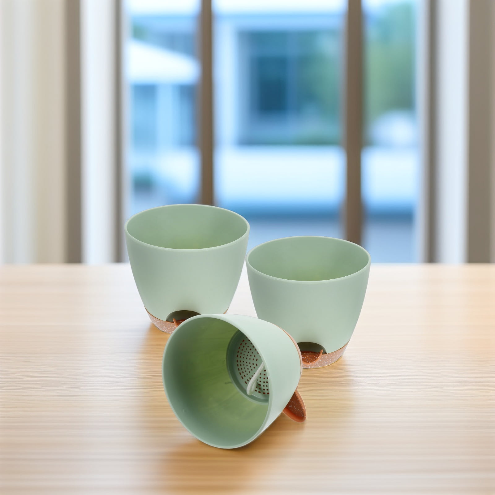 HONMEET 3-Piece Green Hydroponic Planter Set for Indoor Gardening, Plastic Pots Ideal for Home and Office Decoration