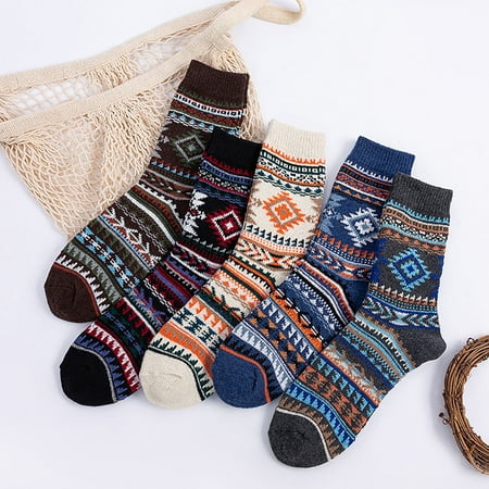 

Up to 65% Off Compression Socks for Women 5Pairs Men Warm Winter Socks Retro Print Thick Knit Cozy Middle Tube Socks