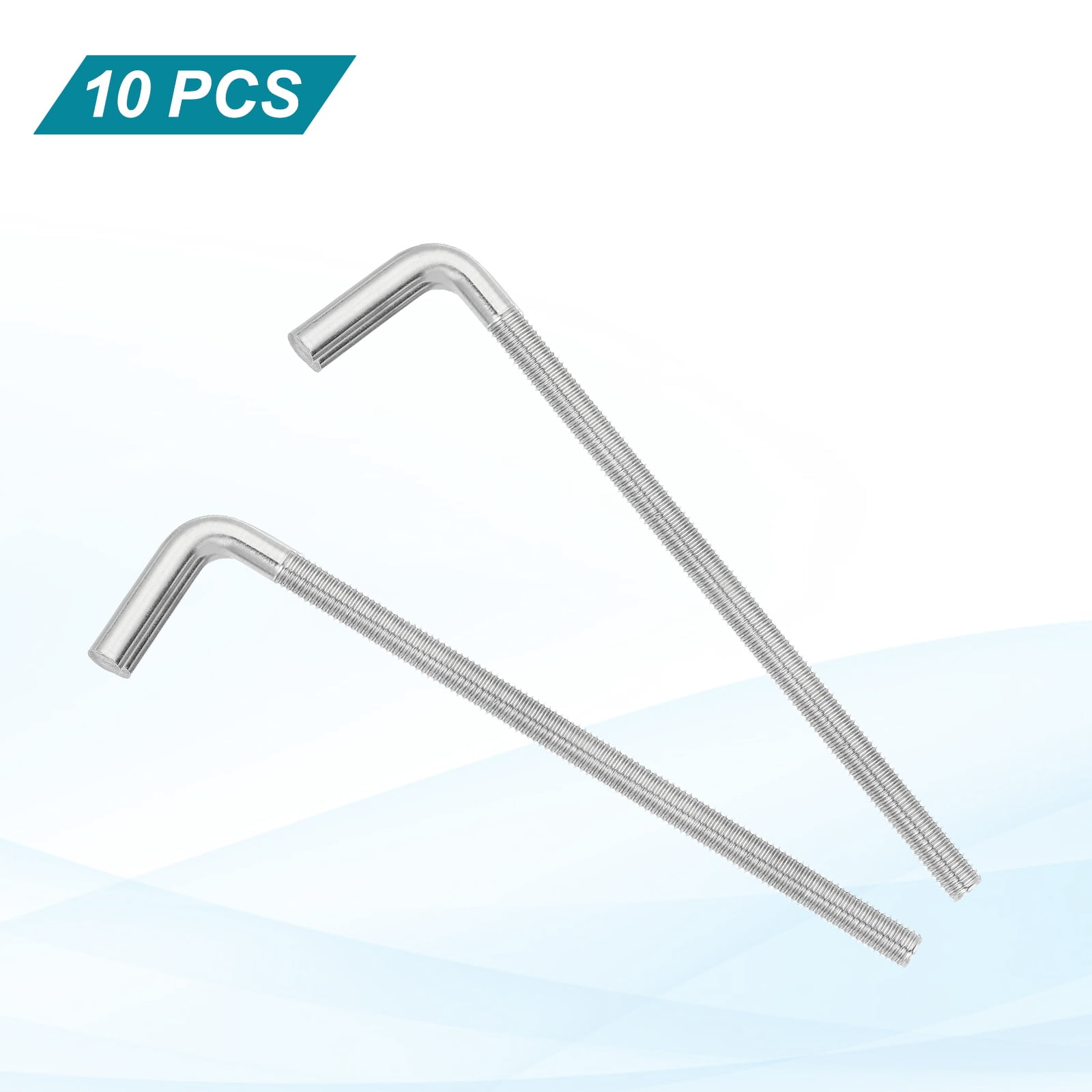 Uxcell M8x150mm 7/L-Shaped Right Angle Bolt Screw, 304 Stainless Steel L Shape Foundation Bolt Long Square Bend Screw, 10 Pcs