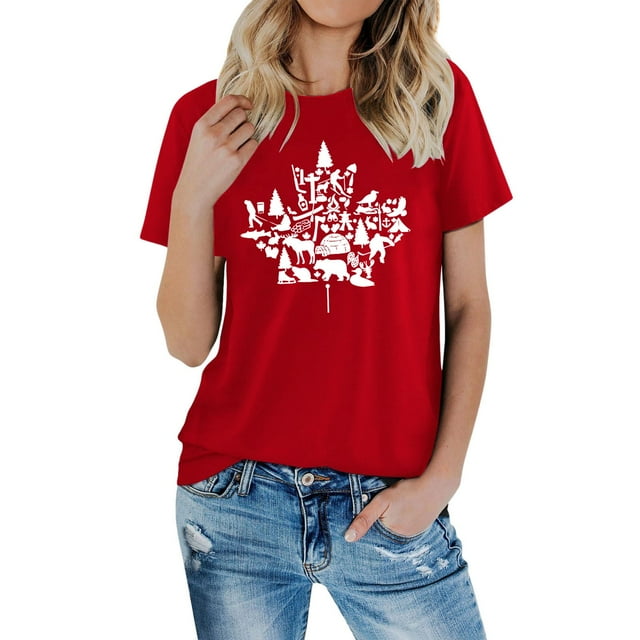 LUOGENLI Hauts d'Été pour Femmes de Plus de 60 Ans Manches 3/4 T-Shirt à Col Rond Décontracté à Imprimé Mode pour Femmes à Manches Point Rouge Taille TTG