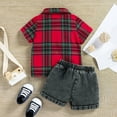 thumbnail image 5 of Kids Toddler Boys Shorts Set Casual Girls Spring Plaid Cotton Short Sleeve Shirt Jeans Shorts Two Piece Clothes Set Summer Outfits,Size 18 Months 24 Months, 5 of 6