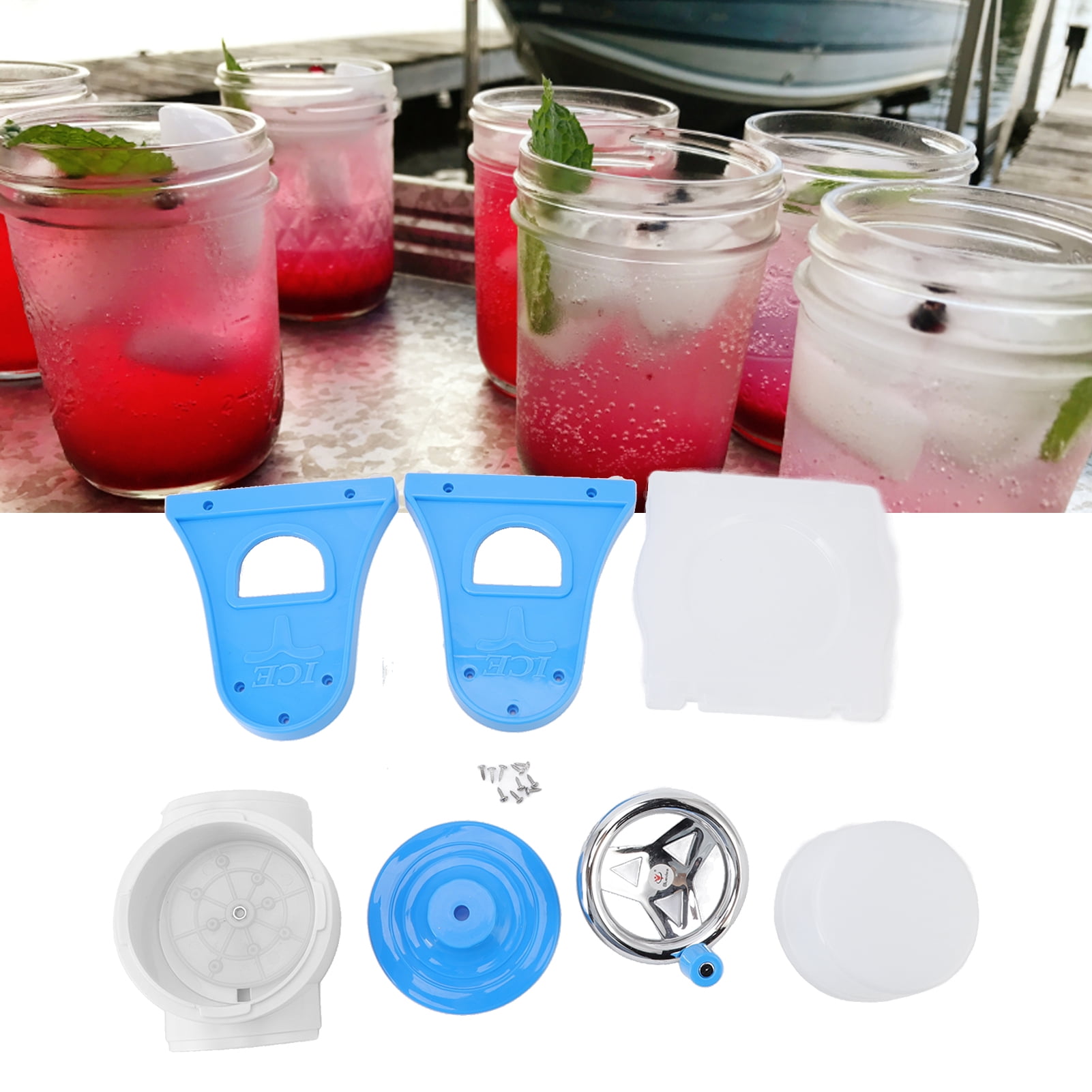 M Buder Hand Crank Shaved Ice Machine Stainless Steel Blades Portable Snow Cone Maker for Home Blue 11.2 inches / 28.5 cm