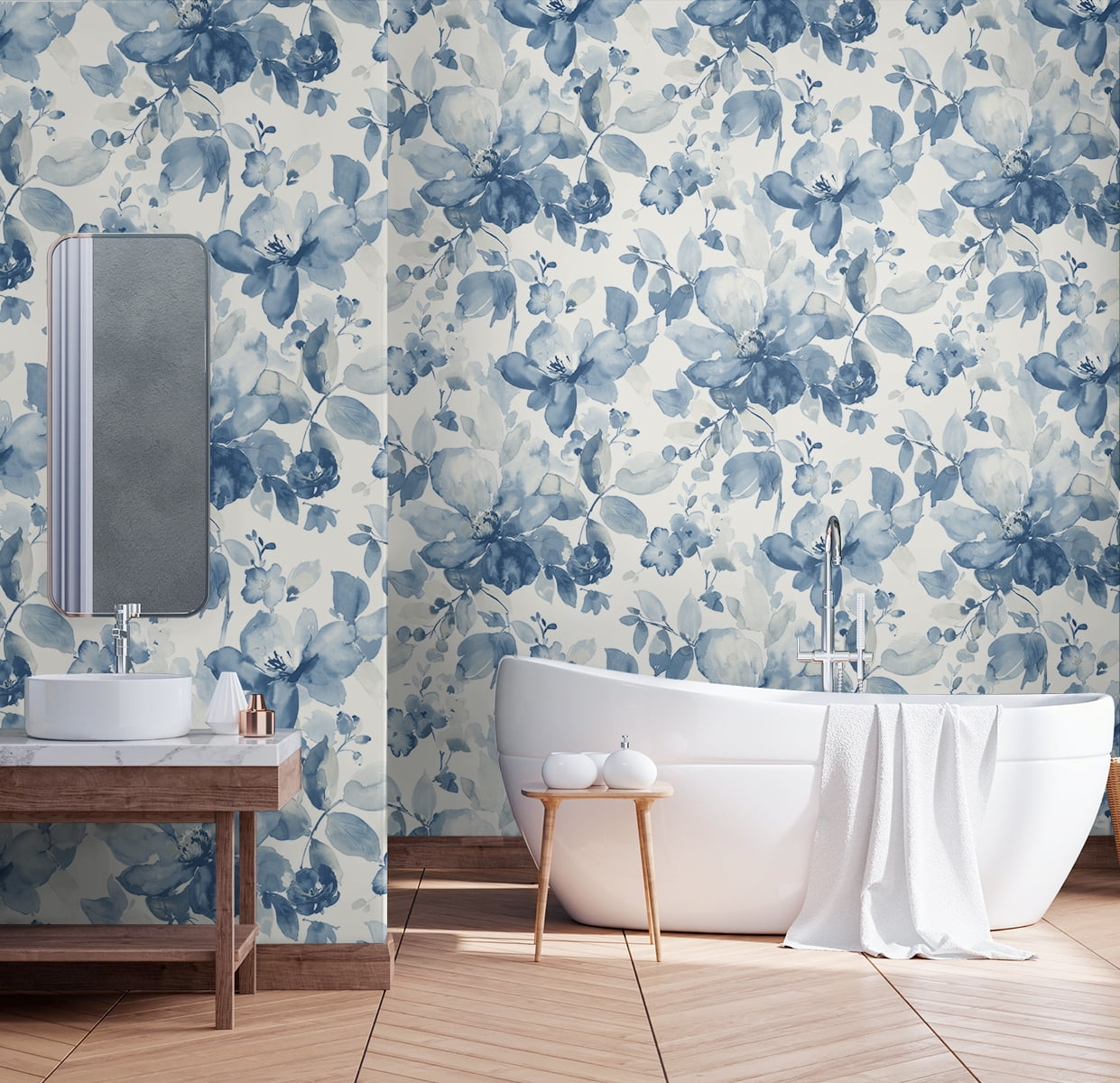 NextWall Bluestone Watercolor Floral Peel and Stick Wallpaper
