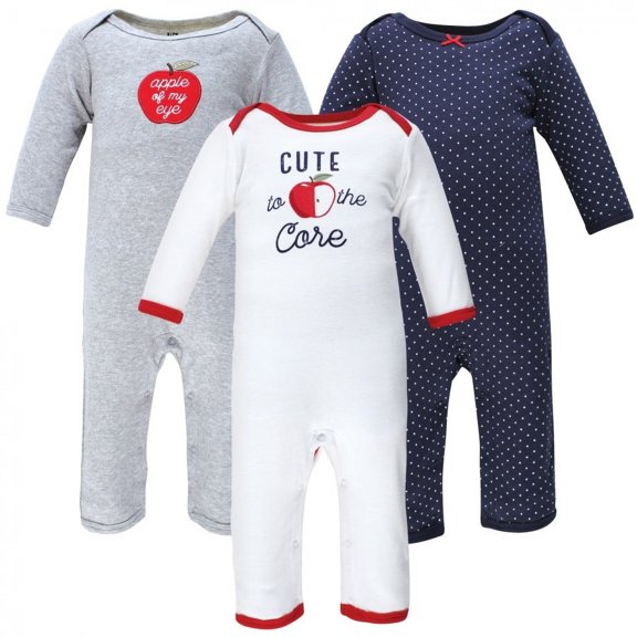 Hudson Baby Infant Girl Cotton Coveralls, Apple, 0-3 Months