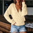 thumbnail image 2 of Pullover Sweaters for Women V Neck Solid Color Hollow Out Knit Long Sleeve Autumn Winter Shirt Sweater Tops, 2 of 4