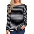 thumbnail image 2 of kaprioy Womens 3/4 Length Sleeve Tops Striped Boatneck Shirt Breton French Cotton Tees Black, XXL, 2 of 4