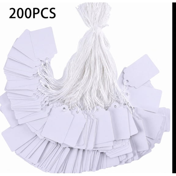 200PCS Strung Price Tags, Writable Hang Tags with String for Jewelry, Clothing, Gifts, Retail Pricing, Yard Sales and Garage Sales
