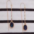 thumbnail image 4 of Simulated Druzy Chain Bar Threaders - Gold-Tone Long Sparkly Needle Drop Earrings for Women by Humble Chic NY, Blue, Simulated Sapphire, Simulated Tanzanite, Gold-Tone, 4 of 6
