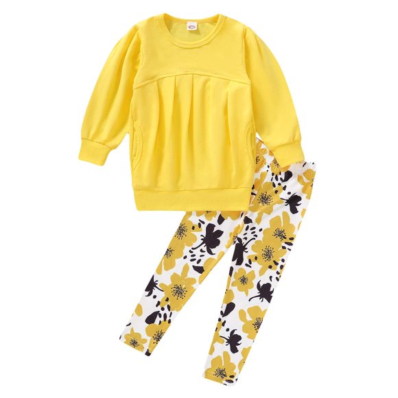 Cm C&M Wodro Ropa Para Niñas Pequeñas De Invierno Cálido Manga Larga Tops+Pantalones Largos Conjunto (Amarillo+Flor 5-6X)