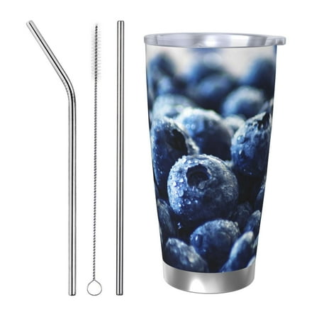 

Logiee Blueberry Print 20OZ Car Cup with Lid Stainless Steel Vacuum Insulated Double Wall Travel Tumbler Durable Insulated Coffee Mug Thermal Cup with Straw-Straw Three-piece Set