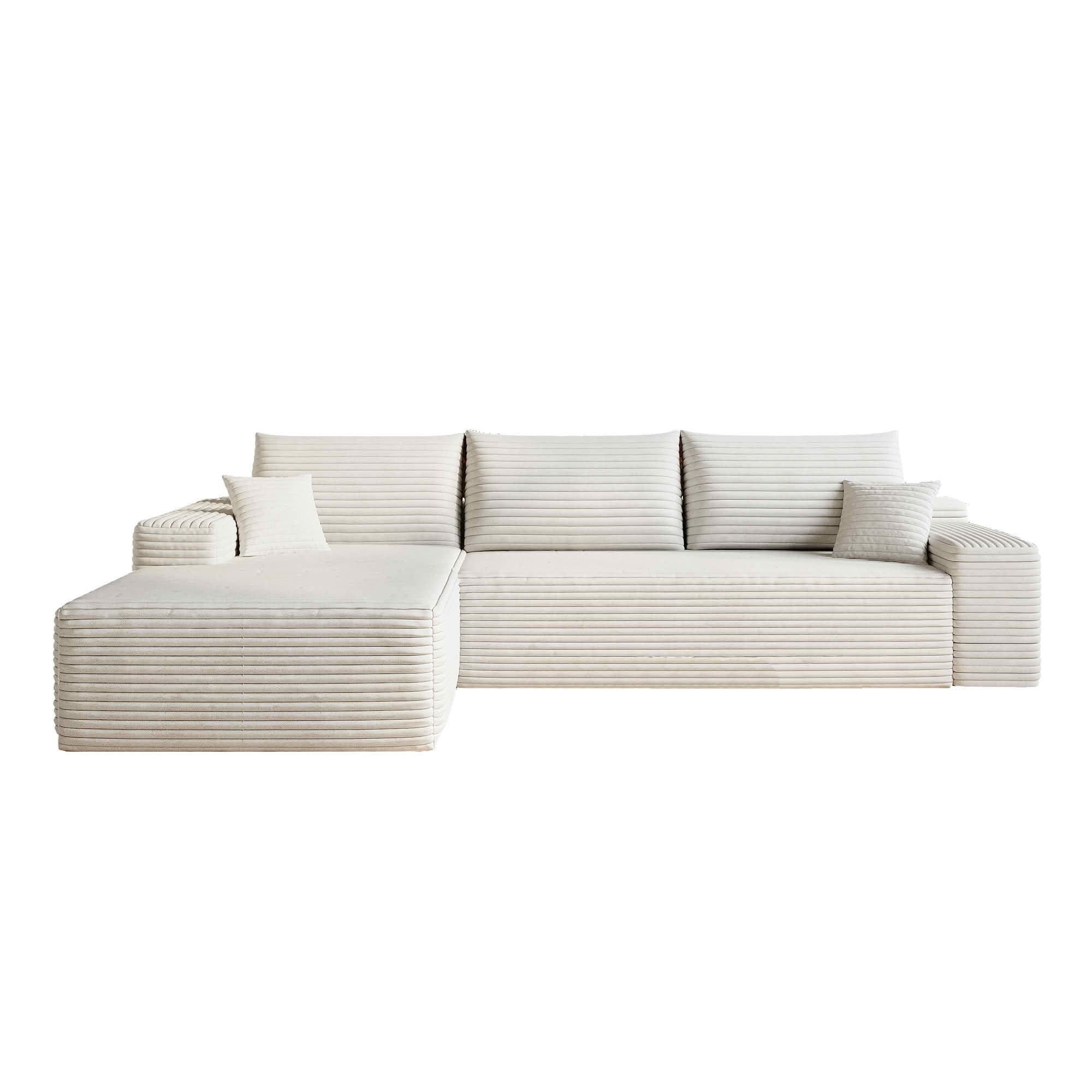 MAYEERTY 107" Cloud L-Shaped Modular Sectional Sofa with Left Facing Chaise, Plush Corduroy Deep Seat 3-Seater Couch, Cloud Sofa for Living Room, Apartment & Bedroom, No Assembly Required, White