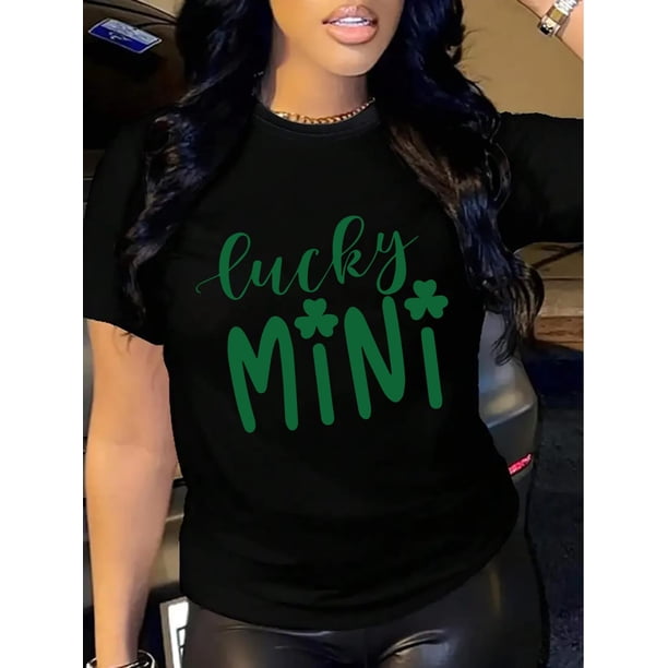 Camiseta Clásica de Verano para MujerWomen's "Lucky Mini" St. Patrick's Day Athletic T-Shirt - Breathable, Sweat-Wicking Soft Polyester, Camisetas de verano para mujer, manga corta, cuello redondo,