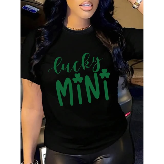 Camiseta Clásica de Verano para MujerWomen's "Lucky Mini" St. Patrick's Day Athletic T-Shirt - Breathable, Sweat-Wicking Soft Polyester, Camisetas de verano para mujer, manga corta, cuello redondo,