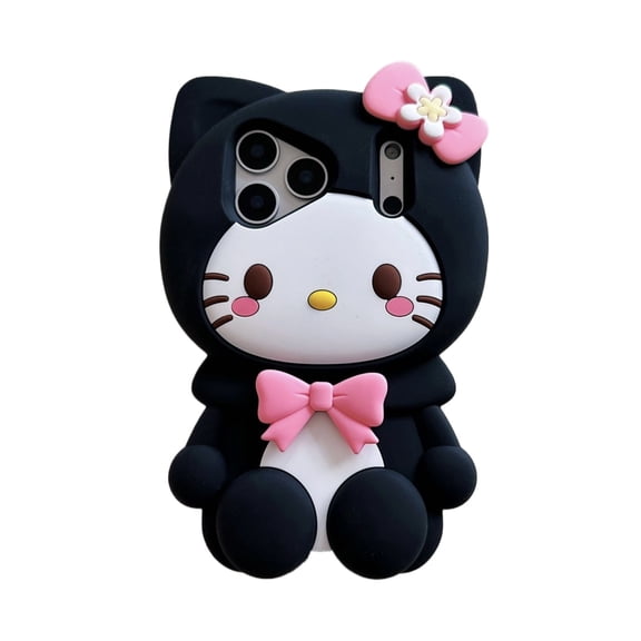 3D Stereo Sitting Kitten Silicone Phone Case for iPhone 12 Pro Max , Cute Cartoon Bow Flower Shockproof Soft Protective Cover, Kawaii Girly Anti-Drop Phone Shell for Girls Women