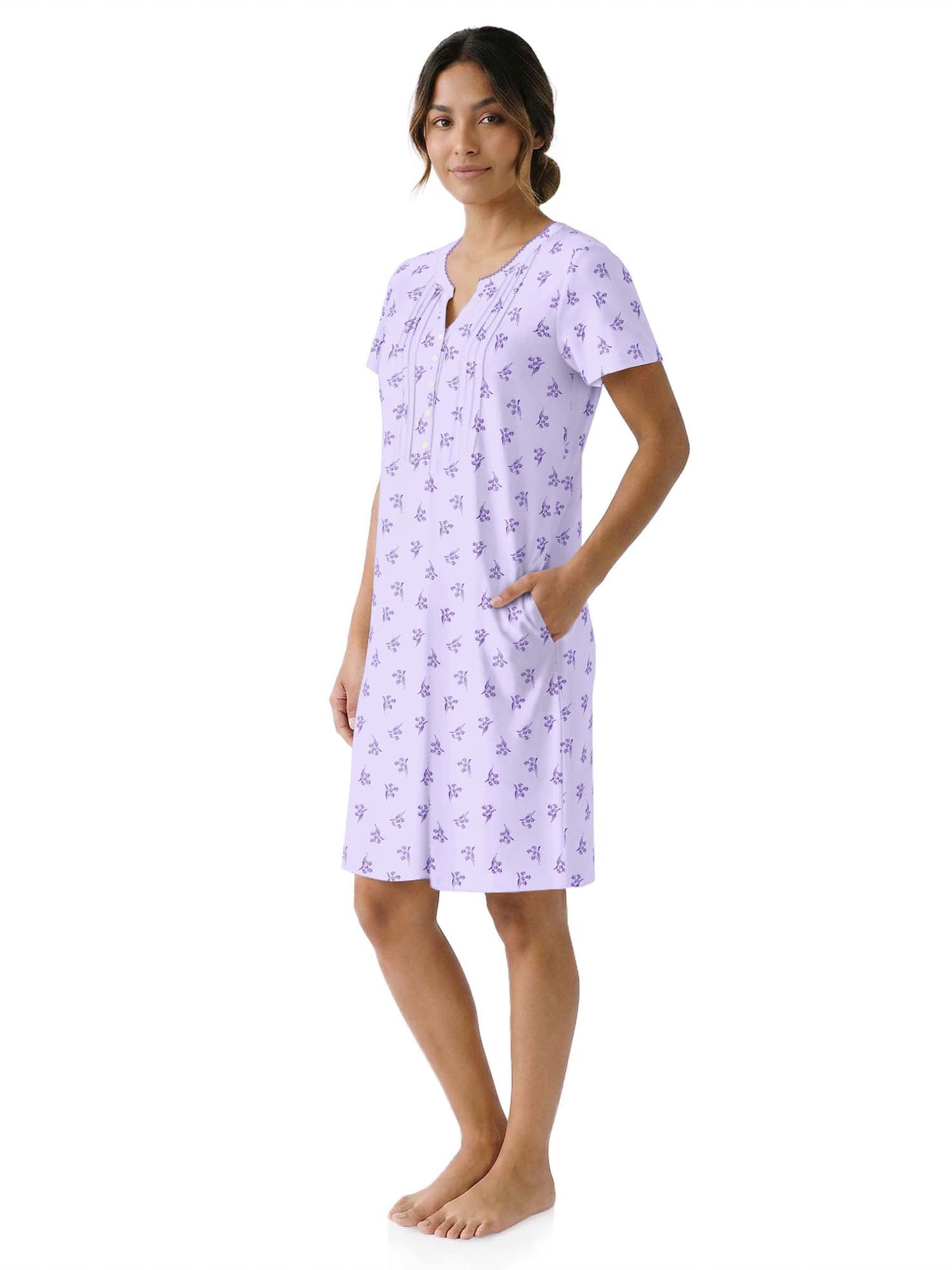 Aria Women’s Short Sleeve Split Neck Sweater Knit Nightgown, Sizes XS-5X