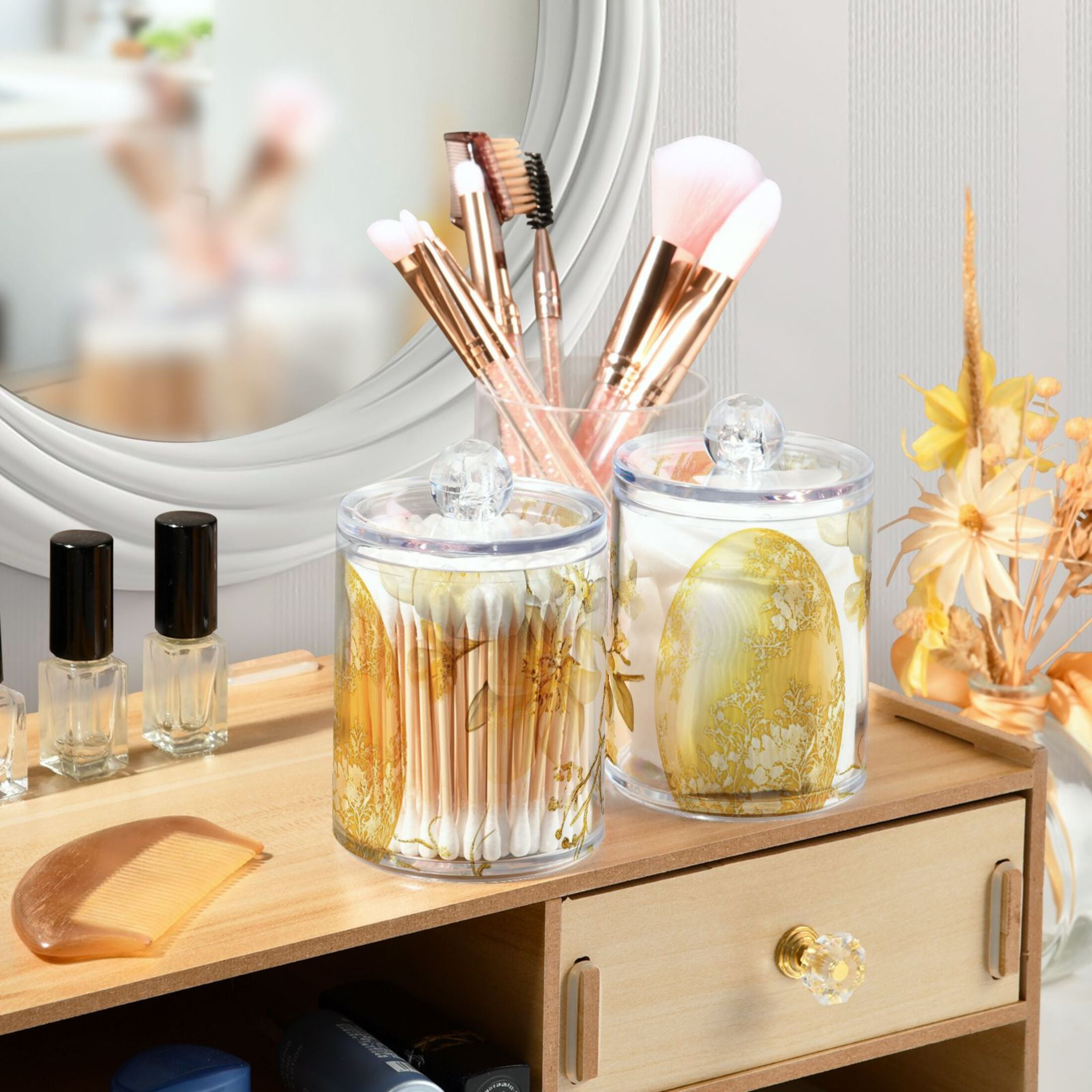 Ckdifva Gold Easter Eggs Flowers Storage Jar with Lid Acrylic Organization Storage Containers Set of 4