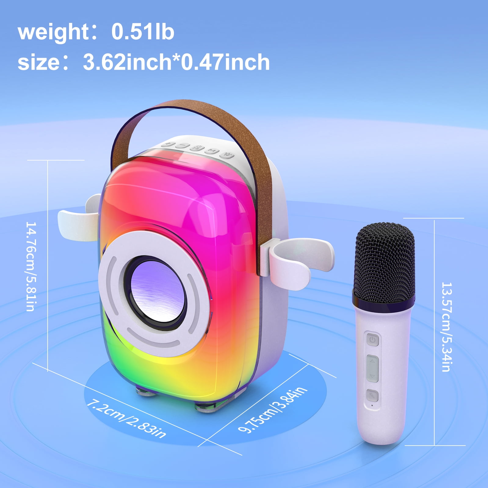 Jierben Kids Karaoke Machine for Party, 2 Wireless Mics, Mini Karaoke Machine, Bluetooth 5.0, LED Light Show, Eight Lighting & Four Voice Modes