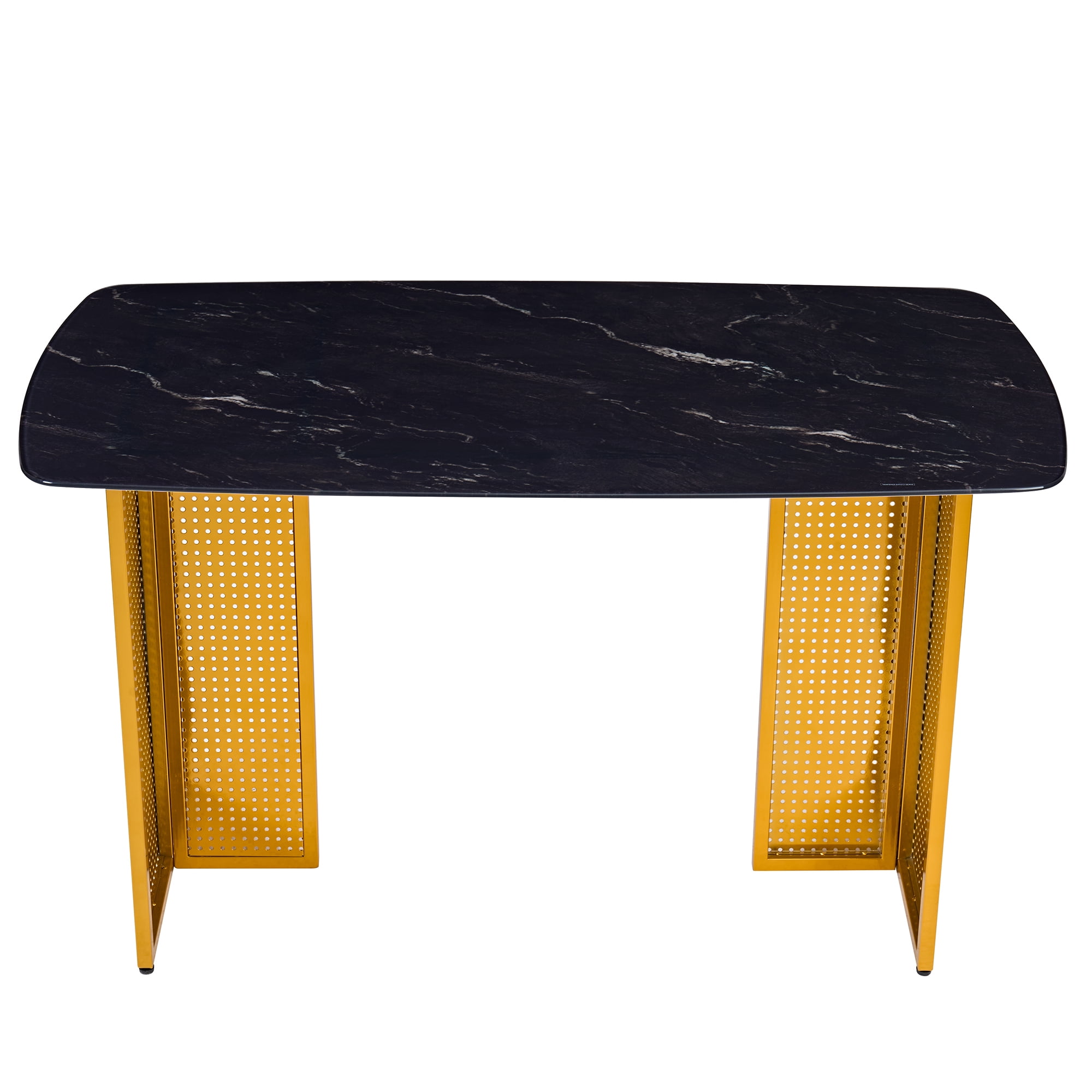 Euroco 51.2inch Glass Dining Table for 6,Rectangular Kitchen Table with Marble-Patterned Design and Metal Legs for Kitchen Living Room,Black