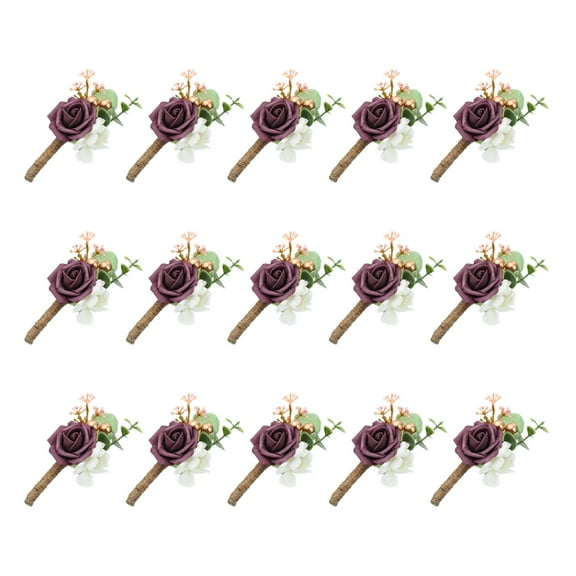 15Pcs Groom Boutonnieres Burgundy Boutonnieres with Pins for Men Rose Wedding Ceremony Anniversary Dinner, Rose