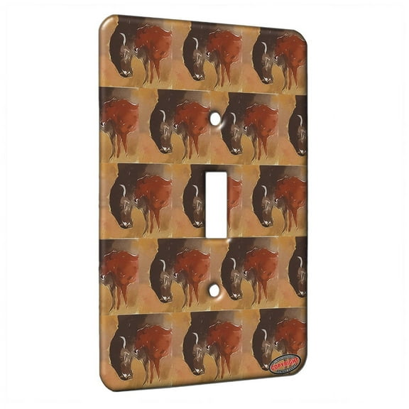 KuzmarK™ Single Gang Toggle Switch Wall Plate - American Bison Buffalo Cow and Calf Wildlife Modern Art by Denise Every