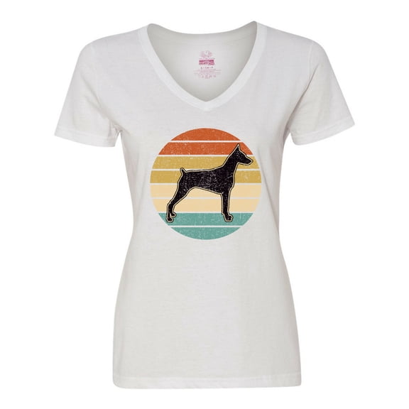Inktastic Doberman Dog Retro Sunset Women's V-Neck T-Shirt