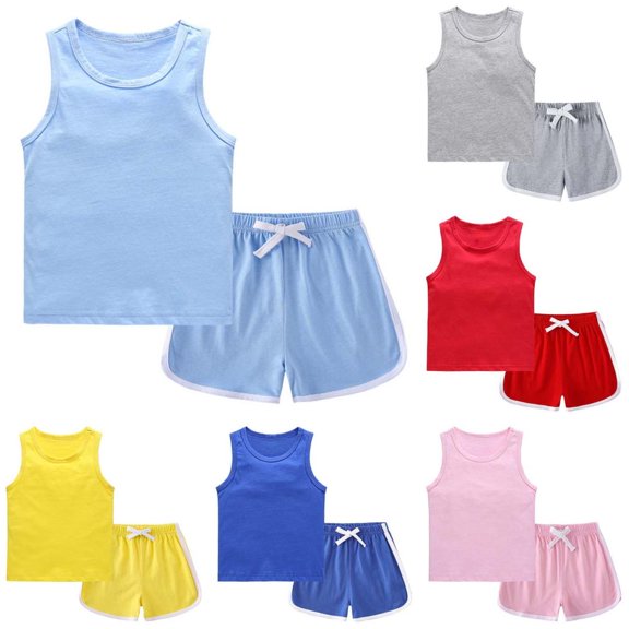 Bxsruta Toddler Kids Boys Girls Tank Top Shorts Sets Sleeveless Cotton Outfit Playwear Summer
