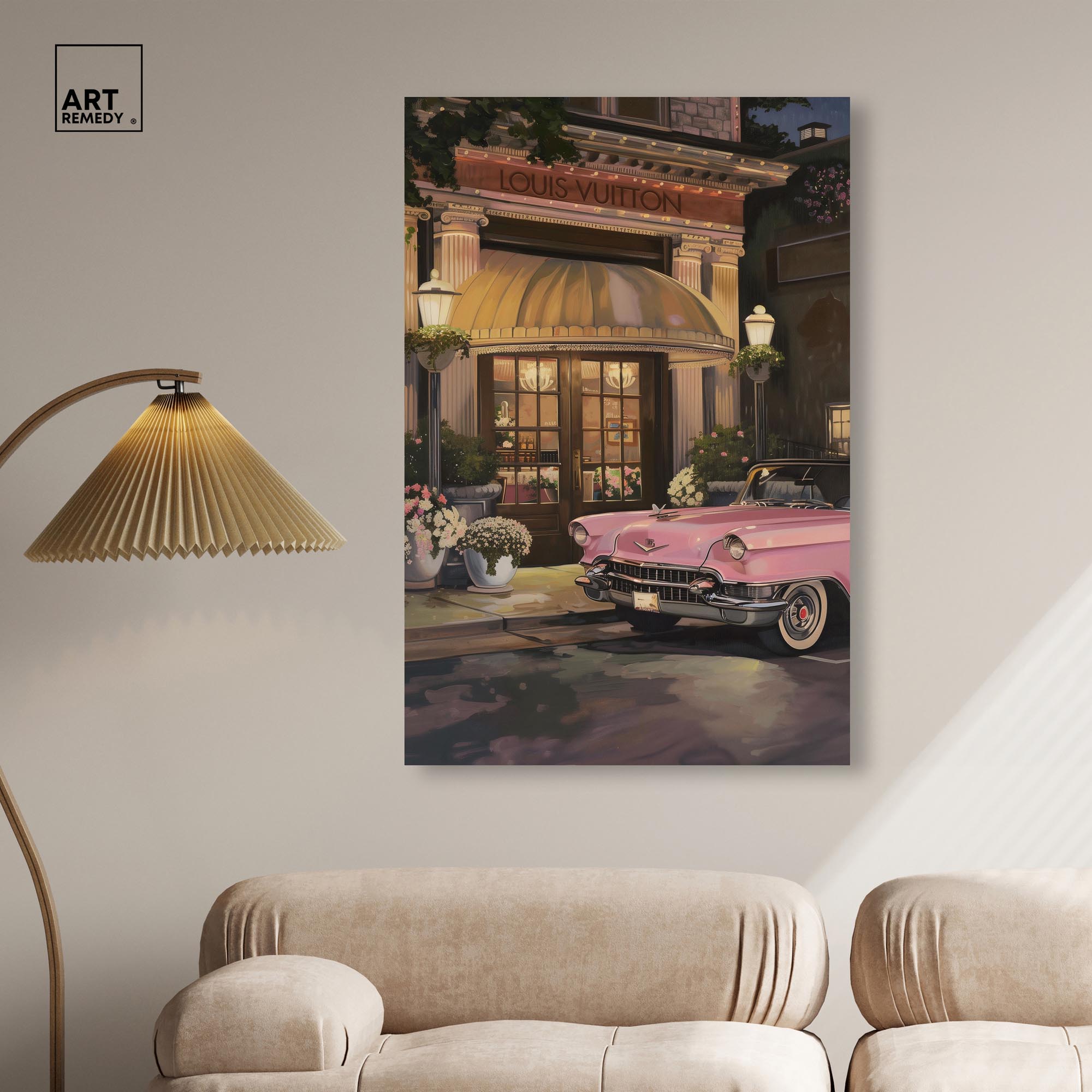 Classic Car Store Visit Canvas Fashion Art Prints by Art Remedy, Gallery Wrapped, 30 x 45