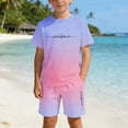 thumbnail image 2 of Little Boys' 2 Piece Outfits Short Sleeve Gradient Letter Print Summer Tee And Shorts Casual Back to School Clothes Size 6-7T, 2 of 5