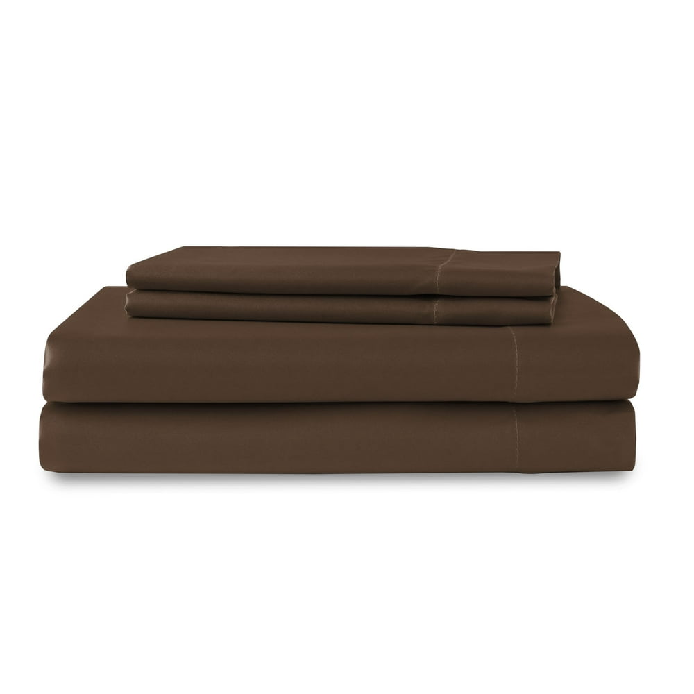 Luxury Queen Size Satin Flat Sheet Brown