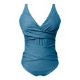 thumbnail image 4 of vigerkar Tummy Control Swimsuits for Women One Piece Bathing Suit Retro Ruched Push Up Vintage Padded Swimwear Light Blue, XL, 4 of 5