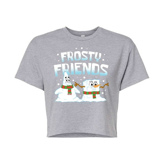 SpongeBob SquarePants - Frosty Friends - Juniors Cropped Cotton Blend T-Shirt