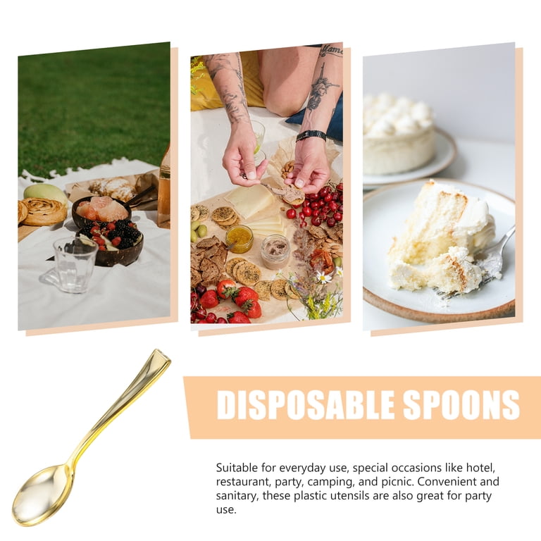 24 Pcs Rose Gold Mini Disposable Spoons - 4" Elegant Plastic Dessert Tasting Spoons For Parties