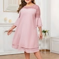 thumbnail image 3 of Uootdi Robes Formelles pour Femmes Col Rond Manches 3/4 Robes Brodées Grande Taille Robes Midi Élégantes Cadeau pour Invitée de Mariage, 3 of 7