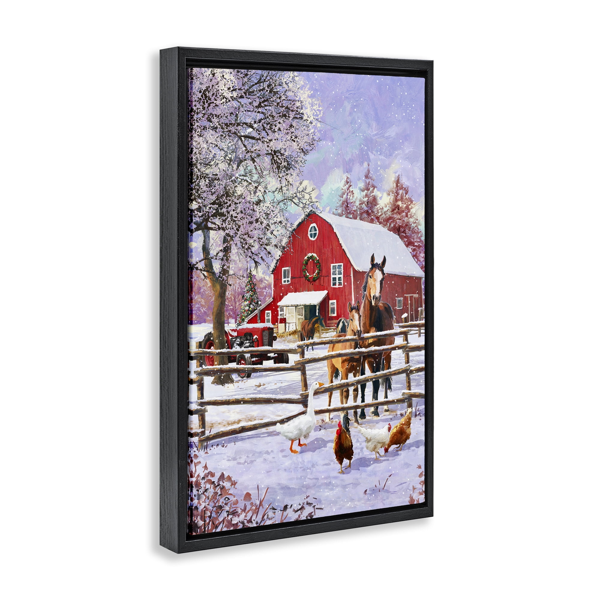 Stupell Industries Winter Farm Scene Holiday Painting Black Floater Framed Art Print Wall Art, 21 x 31