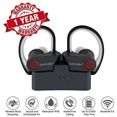 Woozik Relay Pro TWS Bluetooth Sport Headphones, True Wireless Earbuds Twins Headset with Built-In Mic, Gym Earphones, No wires, Running, Travel with Wireless Charging