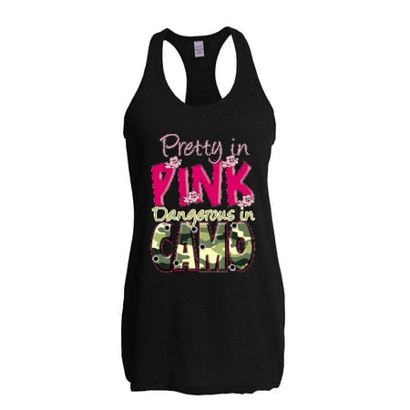 Pretty in Pink Dangerous in Camo Womens Tops Next Level Racerback Tank (Best Lines From Pretty Woman)